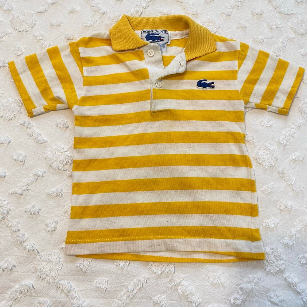 Vintage Lacoste Striped Polo Toddler Boys Size 4 Yelllow White Preppy